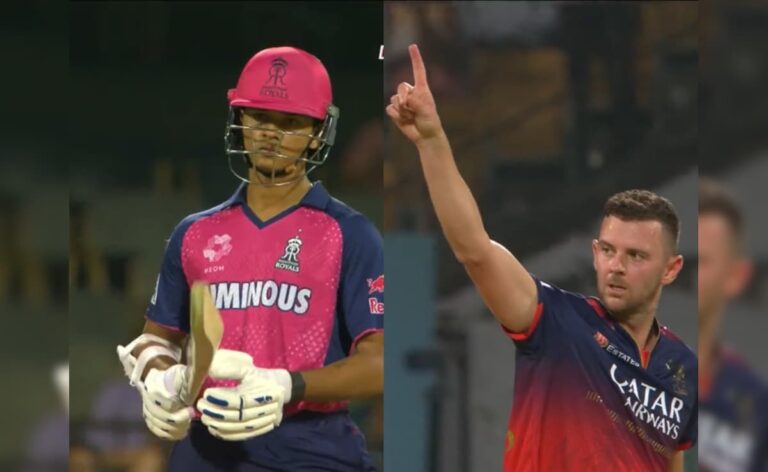 Yashasvi Jaiswal Angry with Josh Hazlewood after Fiery Send-Off during RCB vs RR ipl 2025 game. Watch
